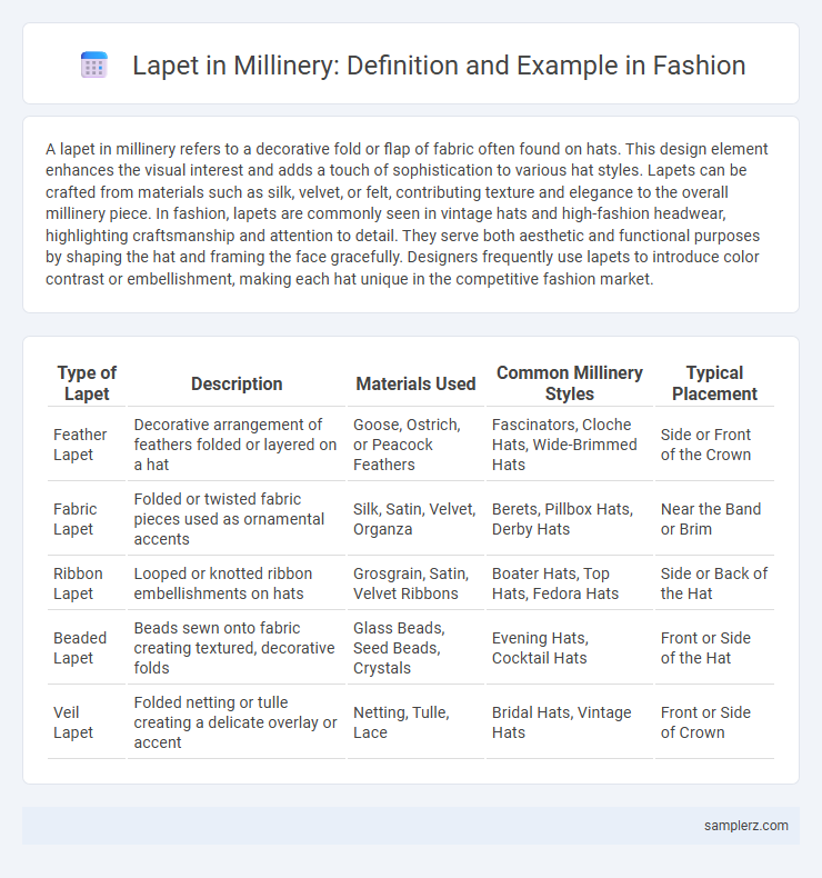 Lapet in Millinery: Definition and Example in Fashion