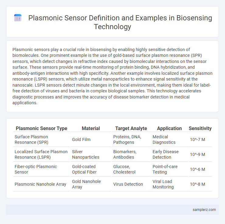 Plasmonic Sensor Definition and Examples in Biosensing Technology