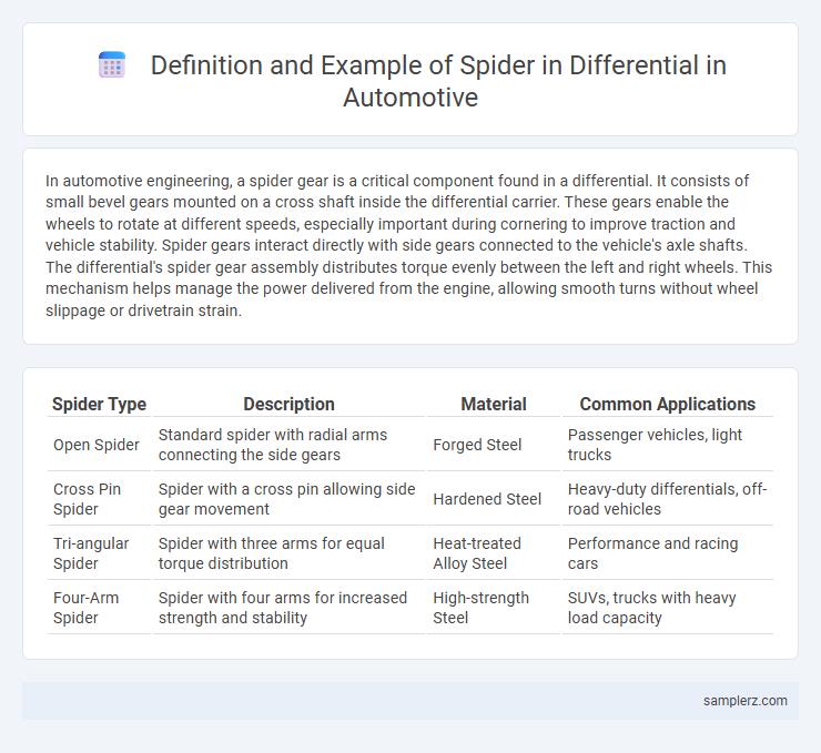 Definition and Example of Spider in Differential in Automotive