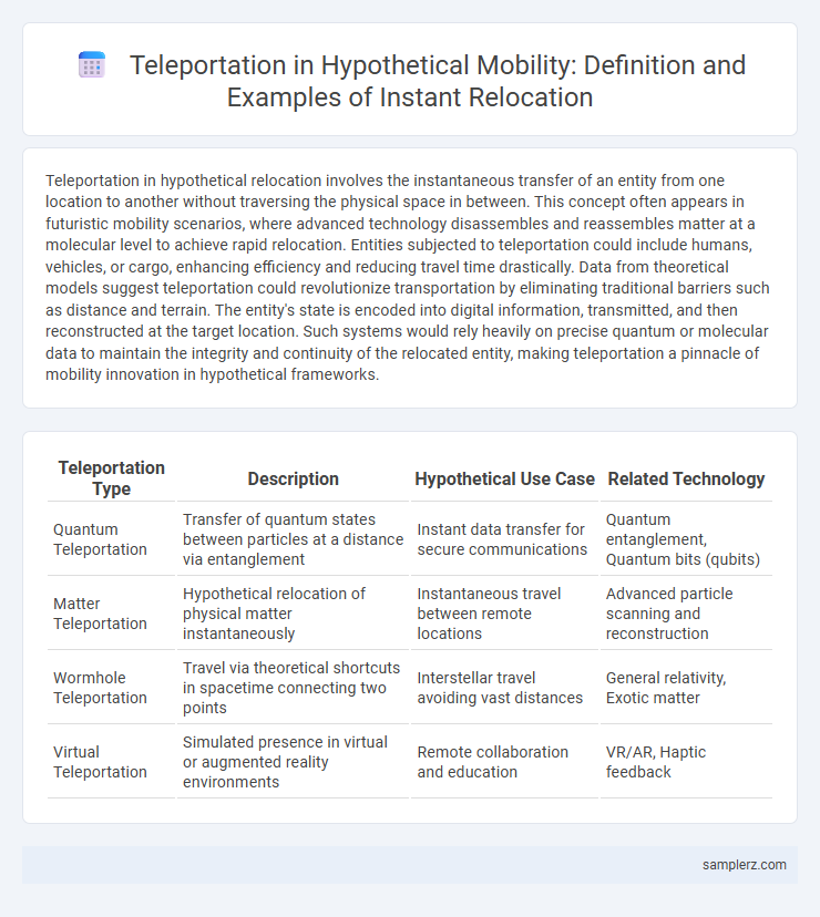 Teleportation in Hypothetical Mobility: Definition and Examples of Instant Relocation