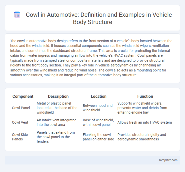 Cowl in Automotive: Definition and Examples in Vehicle Body Structure