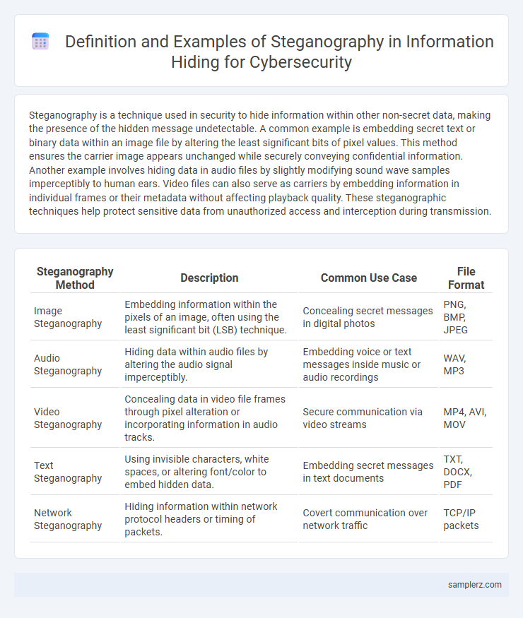 Definition and Examples of Steganography in Information Hiding for Cybersecurity