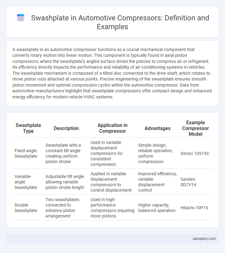 Swashplate in Automotive Compressors: Definition and Examples