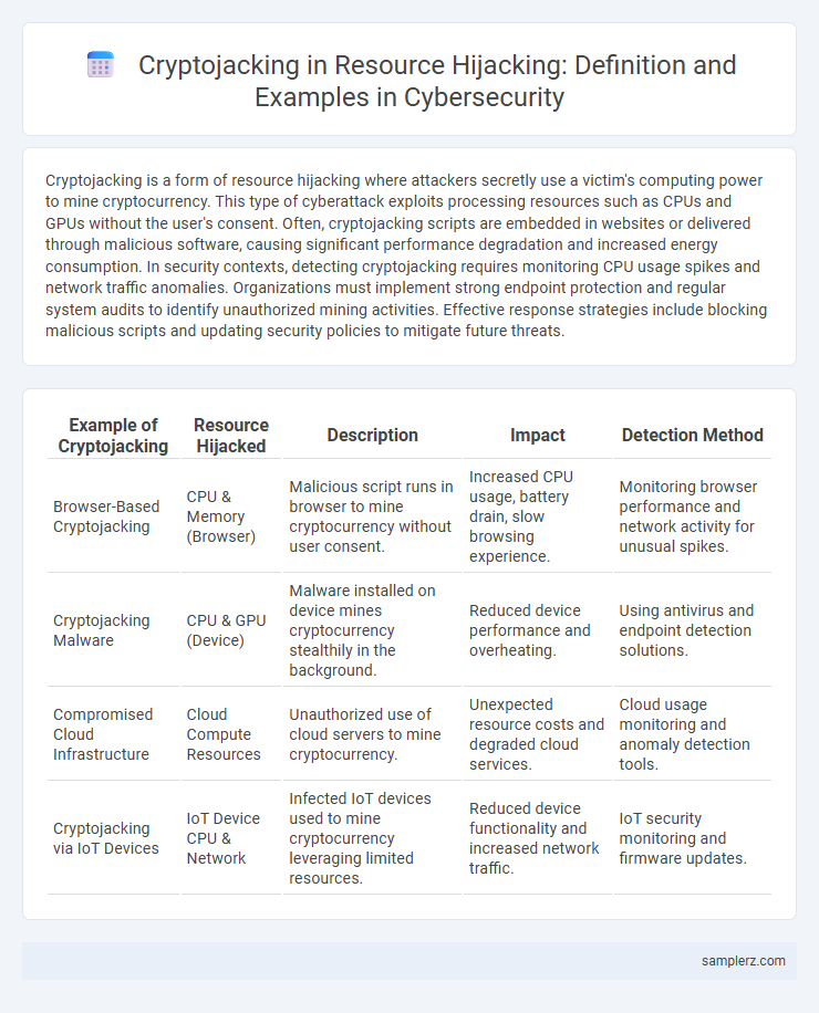 Cryptojacking in Resource Hijacking: Definition and Examples in Cybersecurity