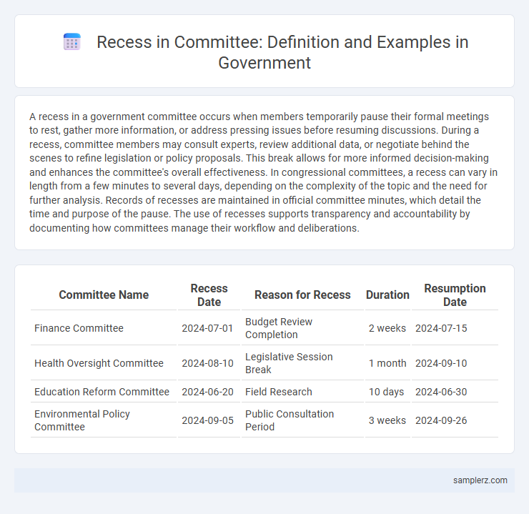 Recess in Committee: Definition and Examples in Government