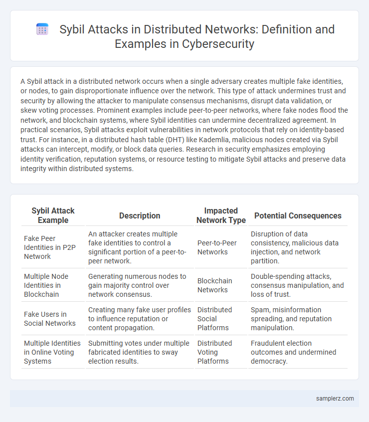 Sybil Attacks in Distributed Networks: Definition and Examples in Cybersecurity